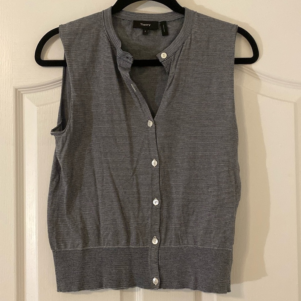 Theory | Sleeveless Striped Vest Top | Blue and White Stripes | Size Small